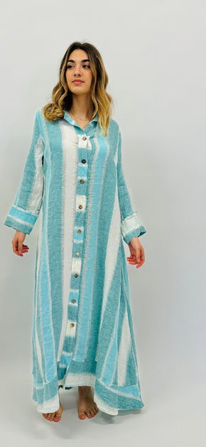 DRESS AQUA IN RAW LINEN