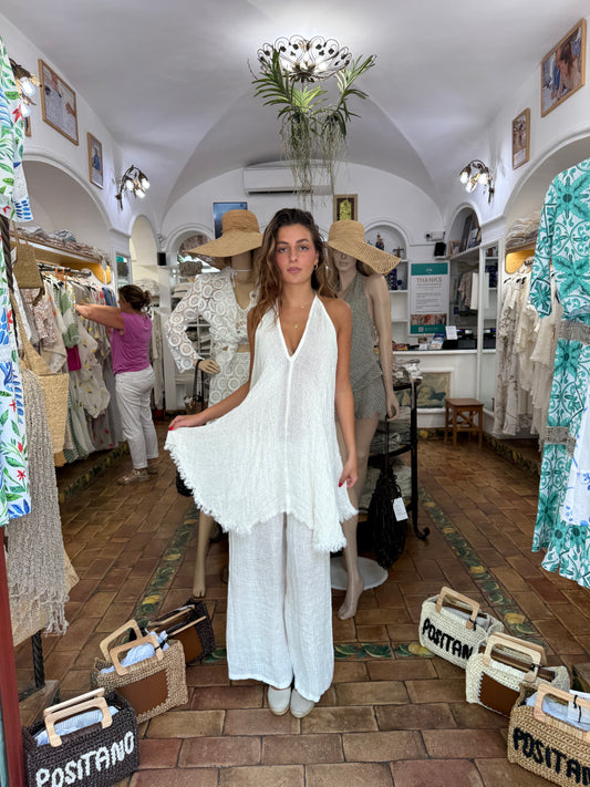 SET TOP E PANTALONE IN RETE DI LINO 100% made in Positano