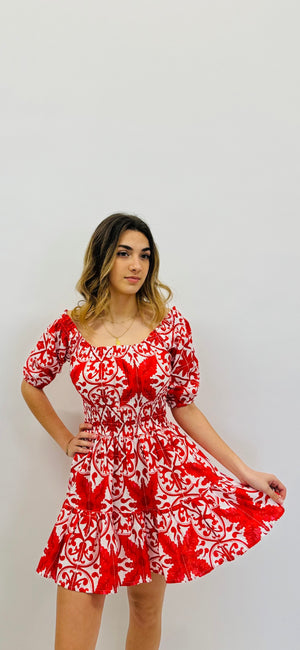 DRESS BIANCA IN PRINTED RED MAJOLICA