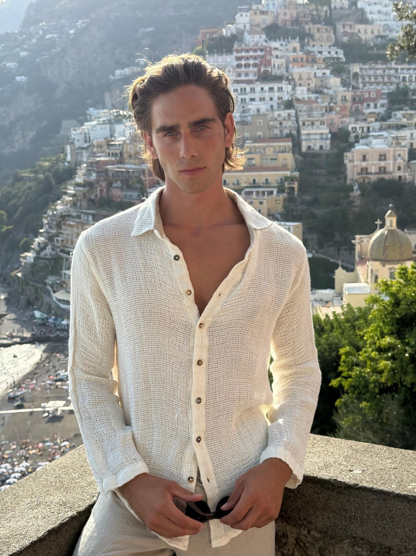 CAMICIA FULLBUTTONS IN RETE DI LINO BIANCA
