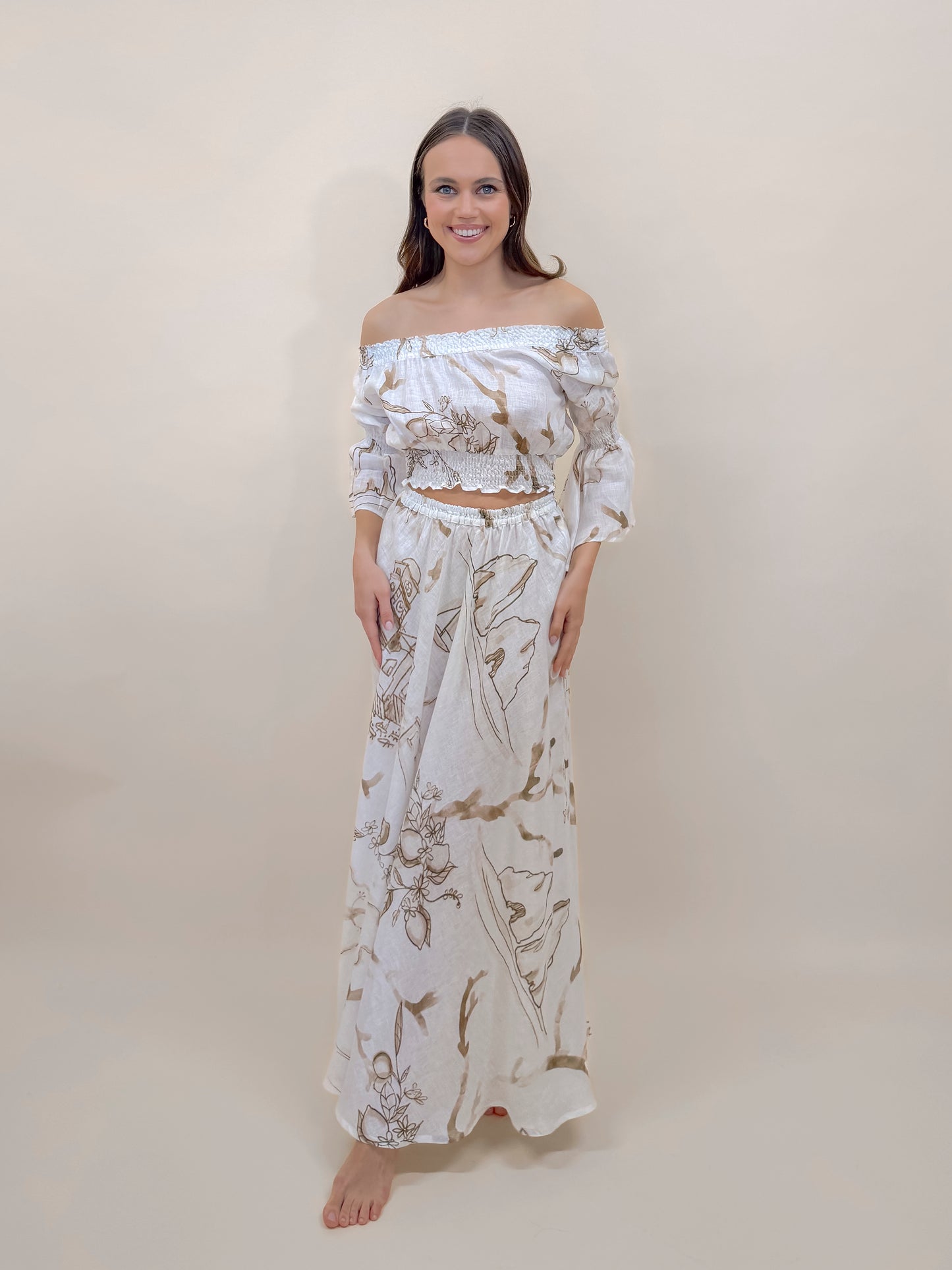 SET GONNA  E TOP STAMPA SOUVENIR, LINO MODA MARE POSITANO MADE IN ITALY