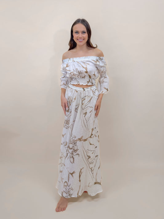 SET GONNA  E TOP STAMPA SOUVENIR, LINO MODA MARE POSITANO MADE IN ITALY