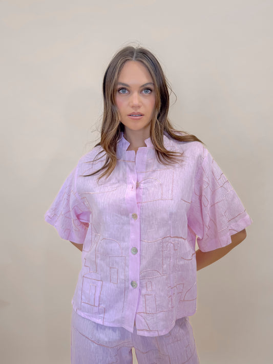 SHIRT IN LINO RICAMATO MODA MARE POSITANO MADE IN ITALY