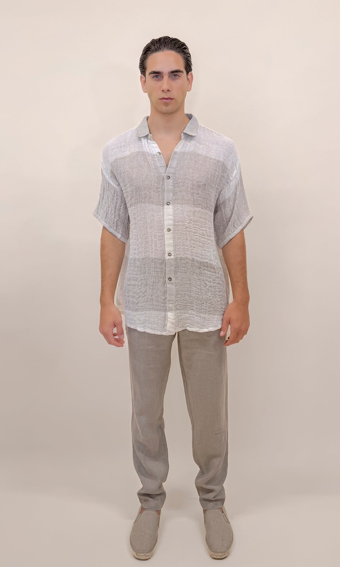 CAMICIA M/M RIGONE ecrù&avorio
