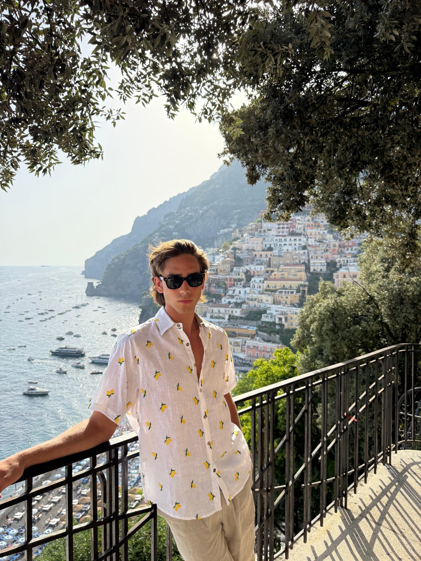 EMBROIDERED LEMON SHIRT FASHION BEACH POSITANO MADE IN ITALY