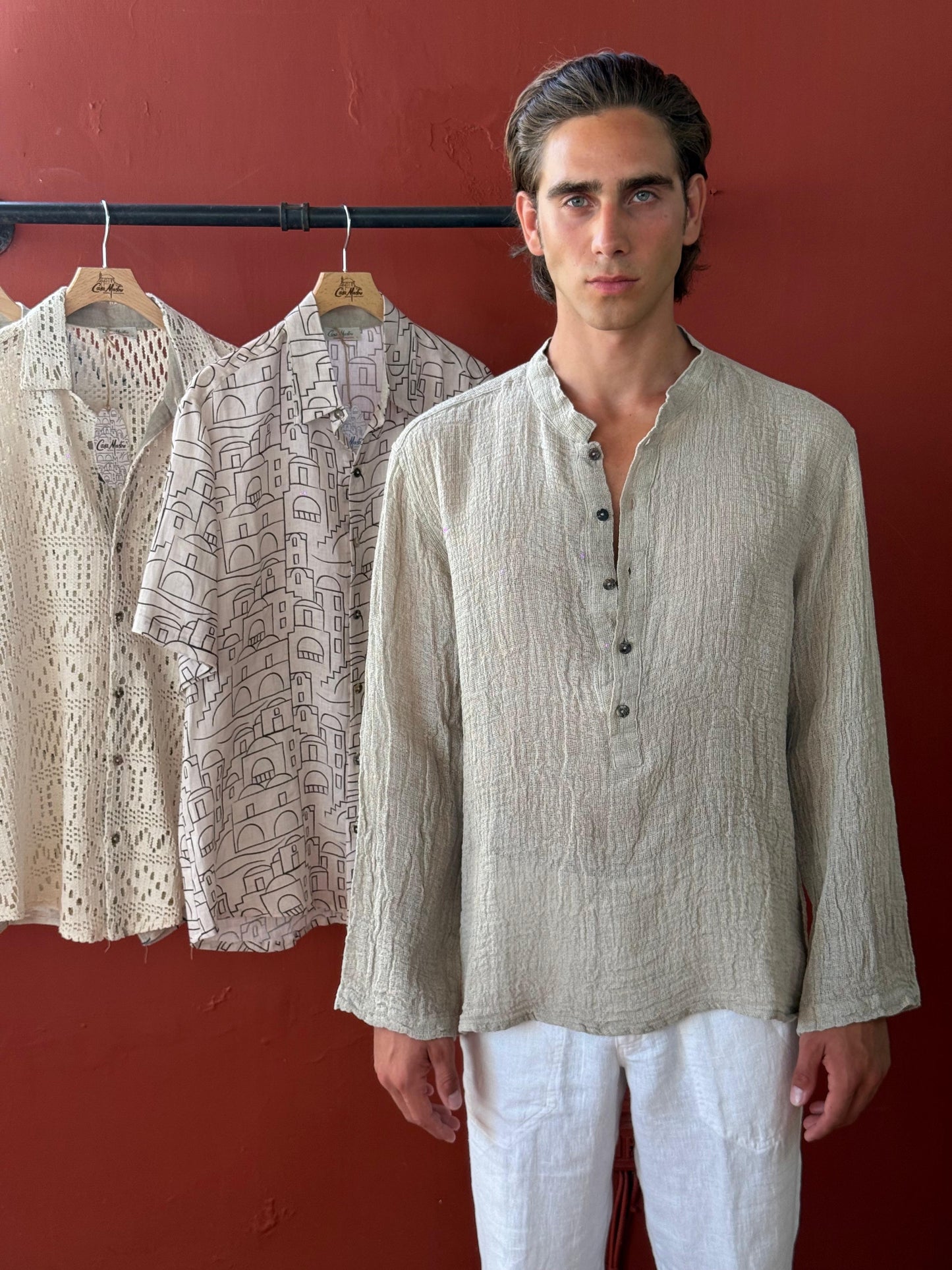 RAW LINEN SHIRT MADE IN ITALY FASHION BEACH POSITANO