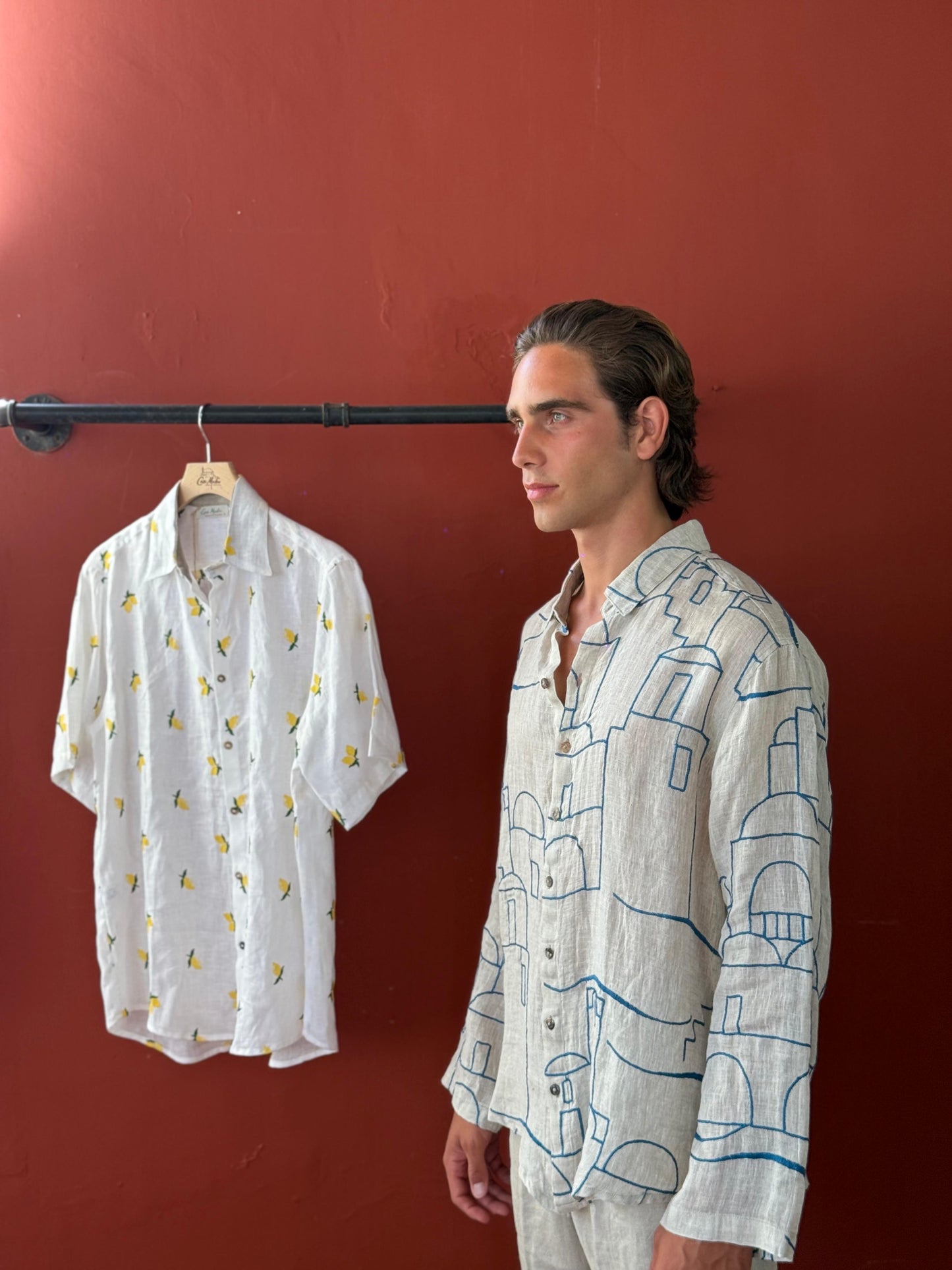 CAMICIA RICAMO POSITANO OUTLINE HOUSES EMBROIDERED