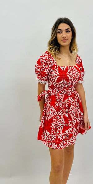 DRESS BIANCA IN PRINTED RED MAJOLICA