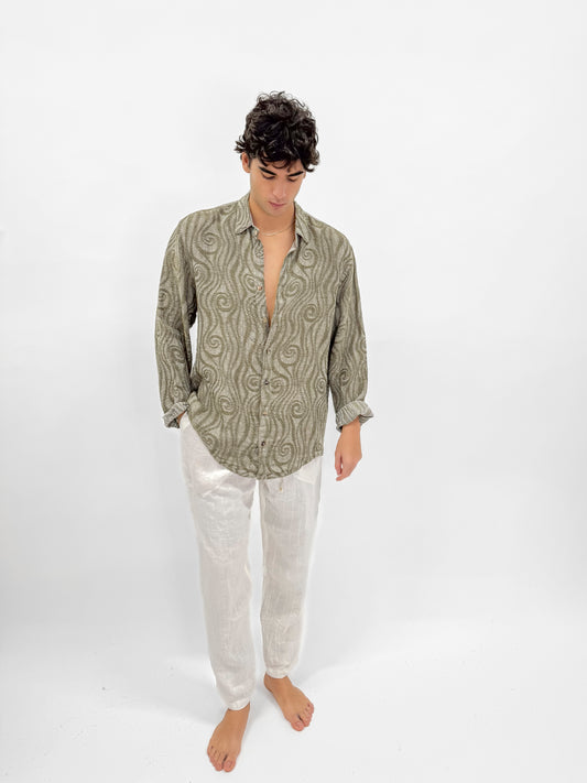 JACQUARD FULLBUTTONS RAW LINEN SHIRT