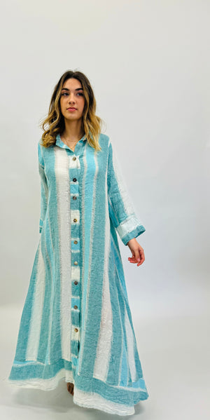 DRESS AQUA IN RAW LINEN