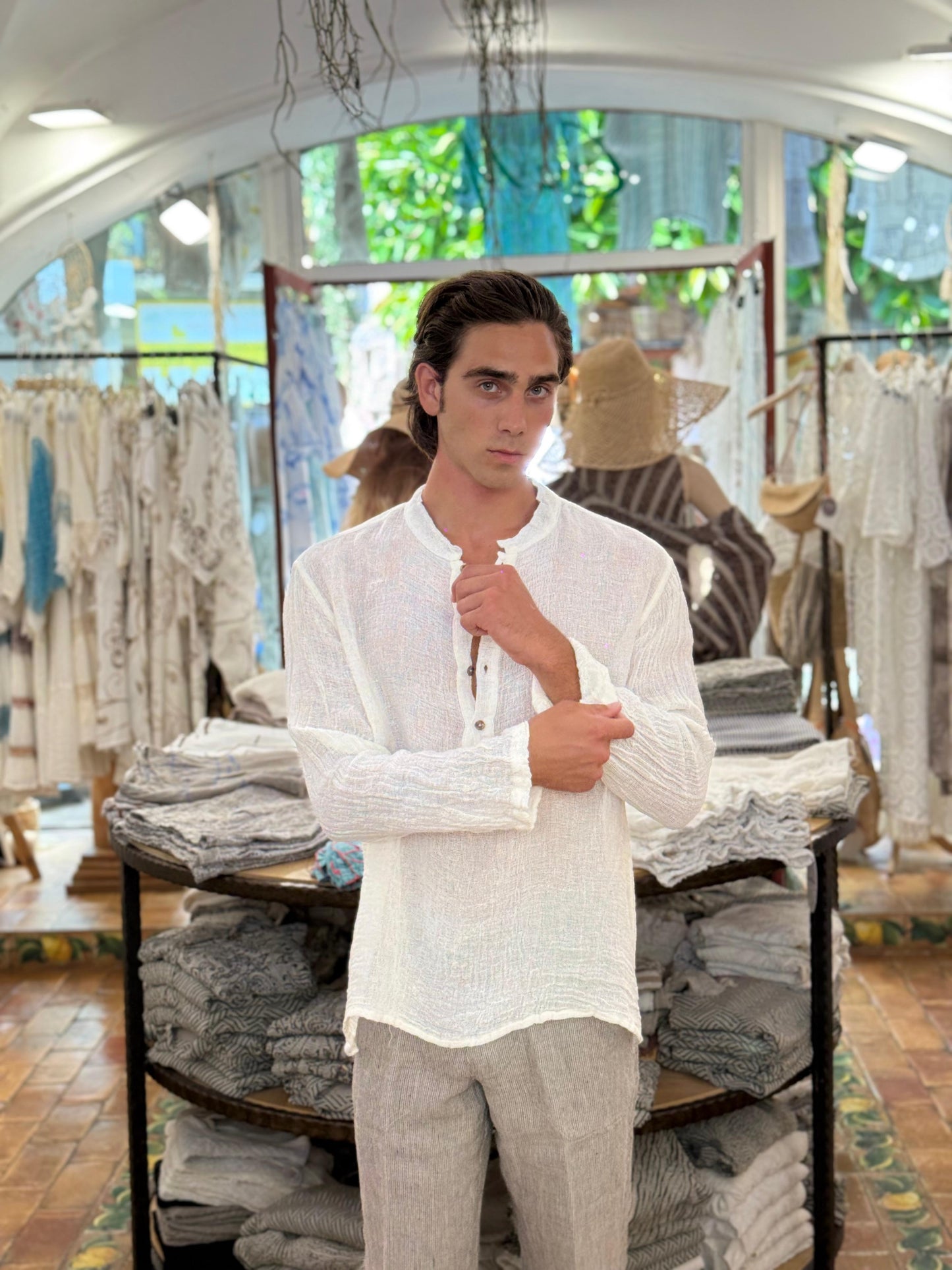 SHIRT JACKET IN PURE LINEN MADE IN POSITANO ITALY