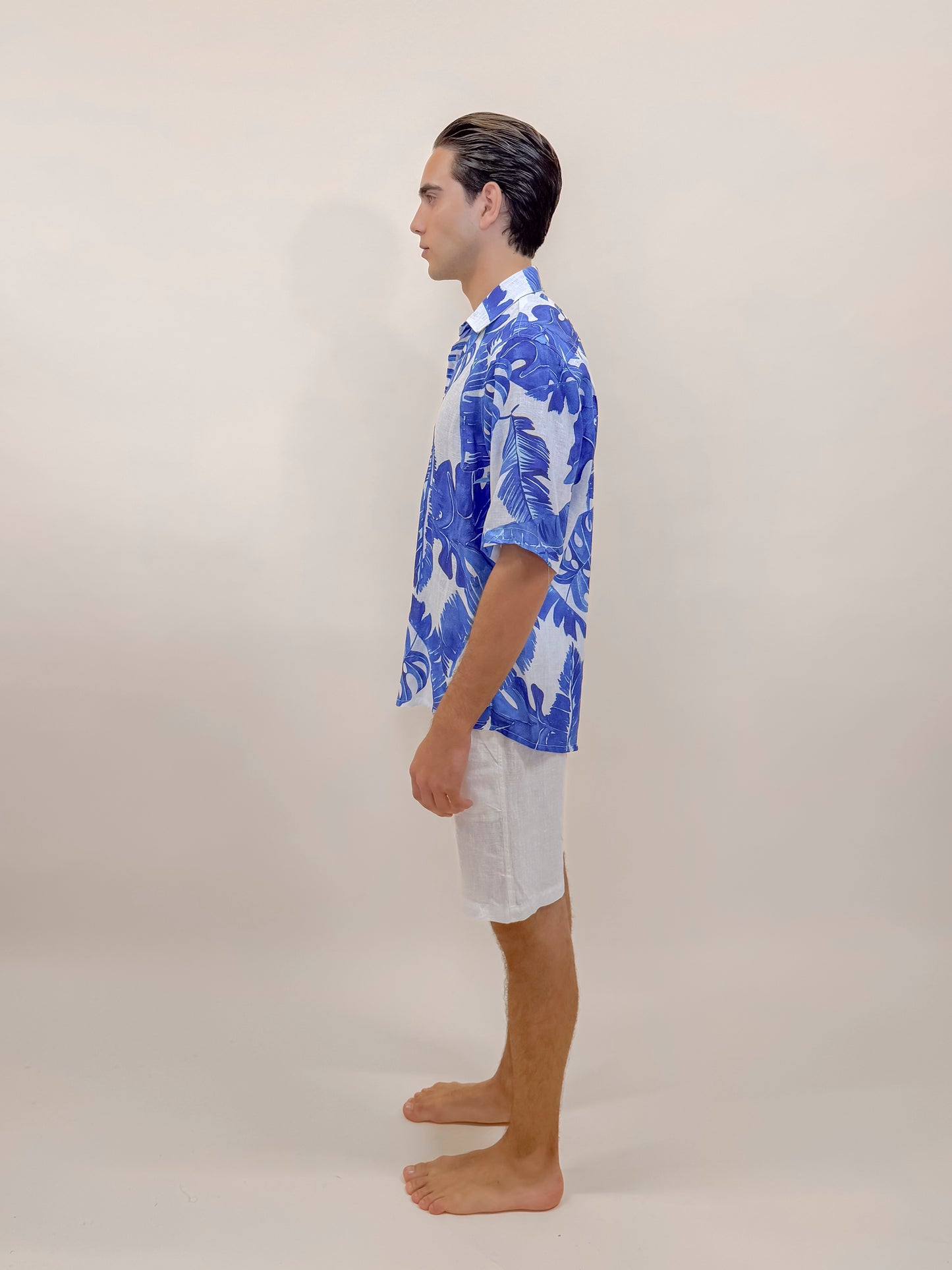 CAMICIA IN STAMPA DI LINO FOGLIE BLUE