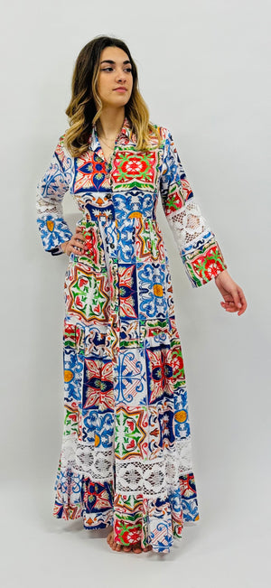 DRESS LUCY IN MAJOLICA PRINTED LINEN