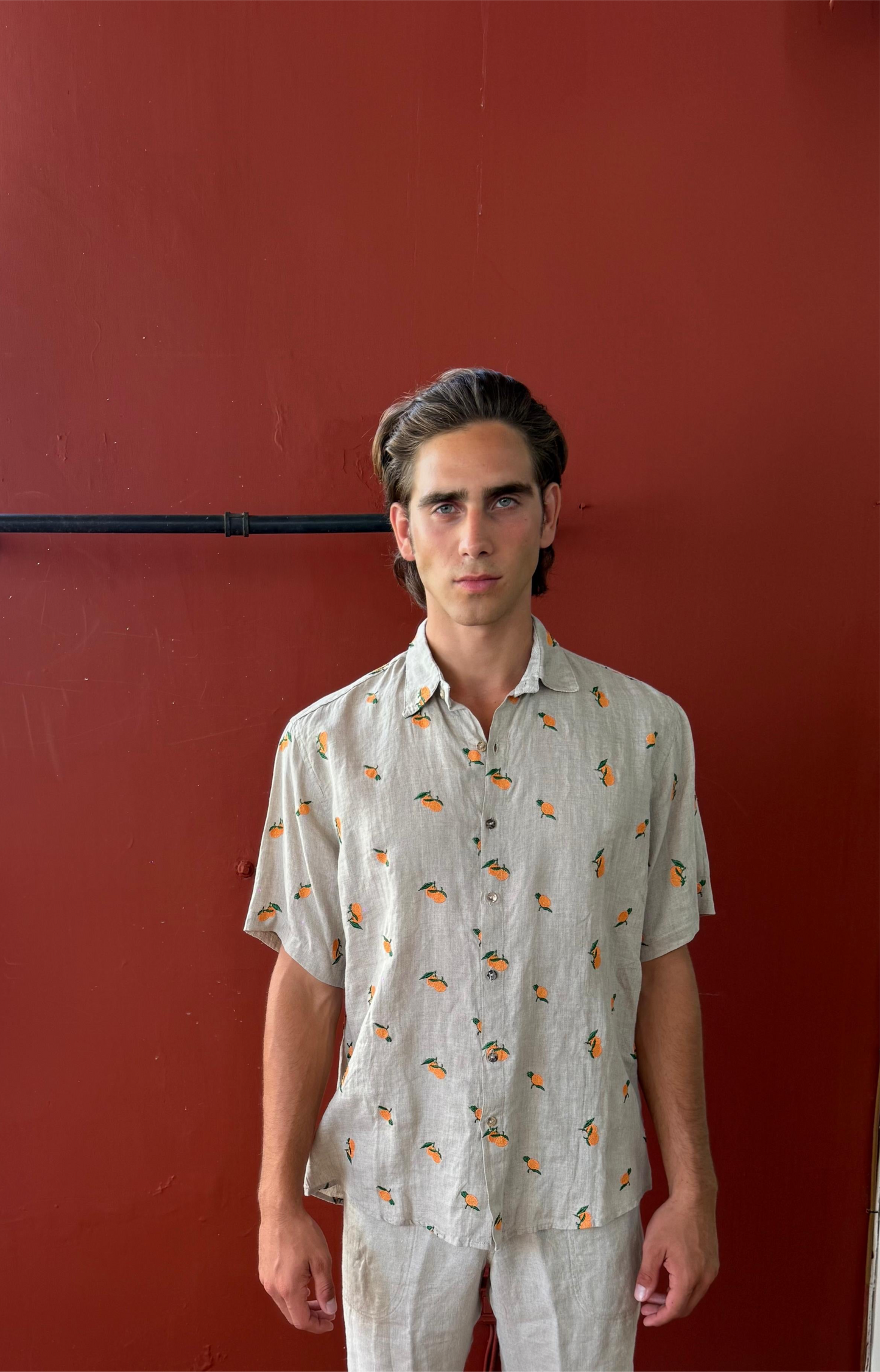 CAMICIA MEZZA MANICA ORANGES EMBROIDERED