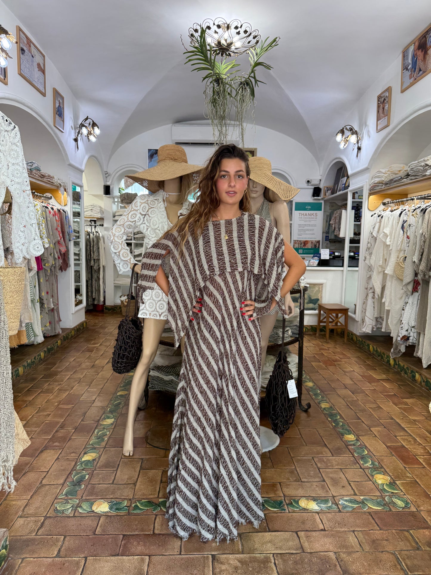 SET PONCHO E VESTITO IN GARZA DI LINO