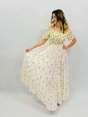 DRESS MEGAN with EMBROIDERED LEMONS