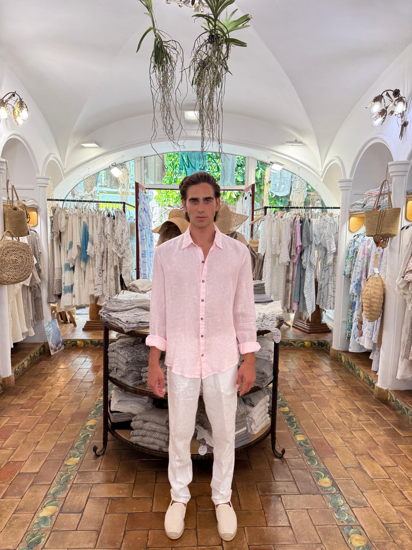 SHIRT 100% LINEN COLORED STRIPES MADE IN ITALY