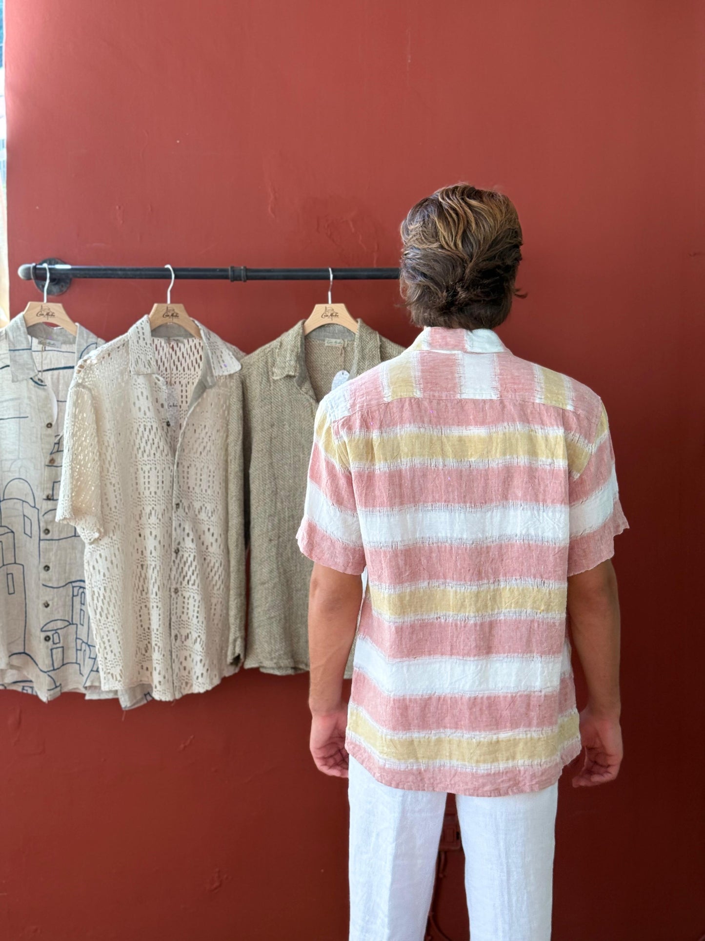 CAMICIA MEZZA MANICA IN LINO GREZZO EFFETTO STRAMATO