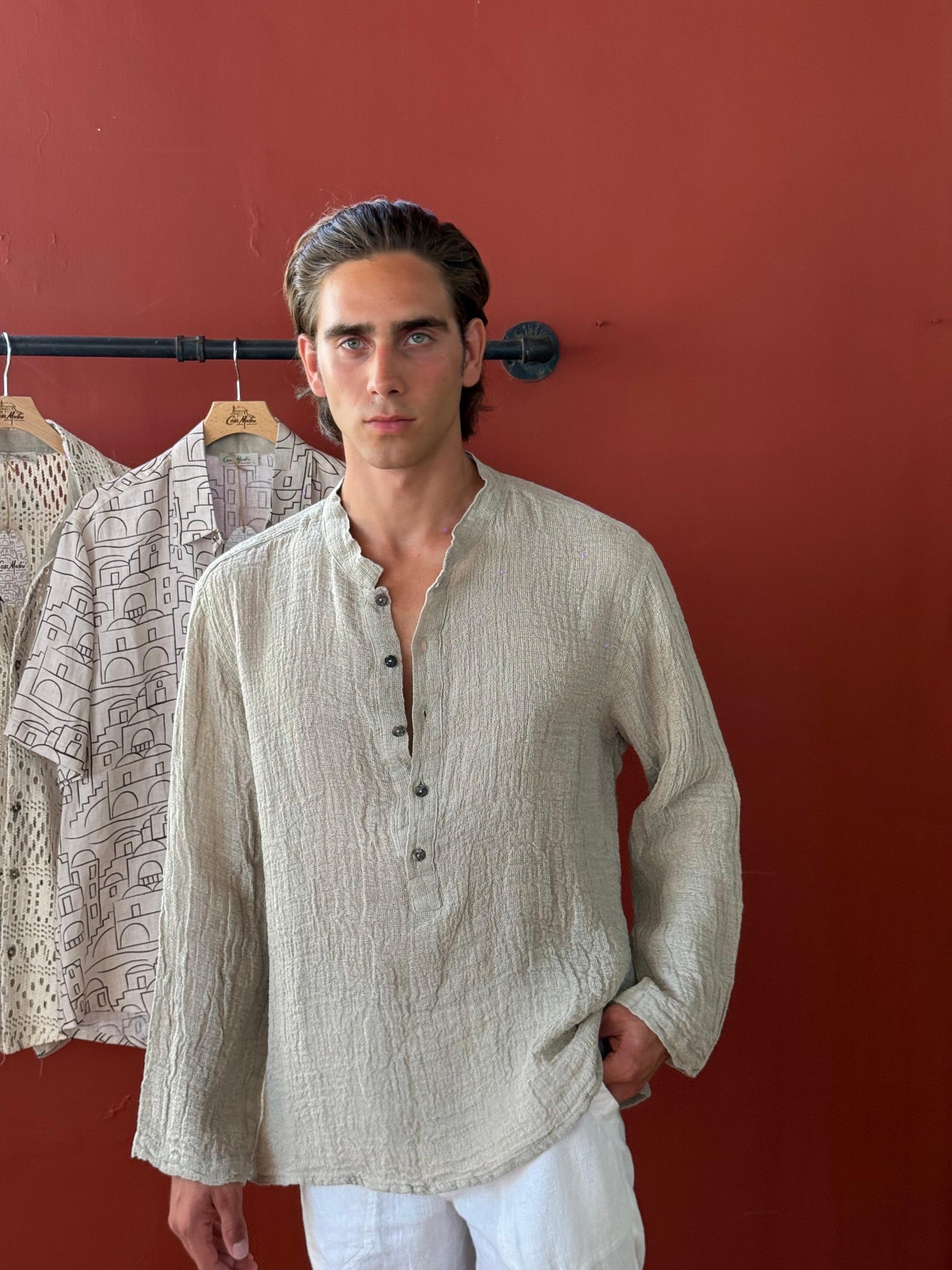 RAW LINEN SHIRT MADE IN ITALY FASHION BEACH POSITANO