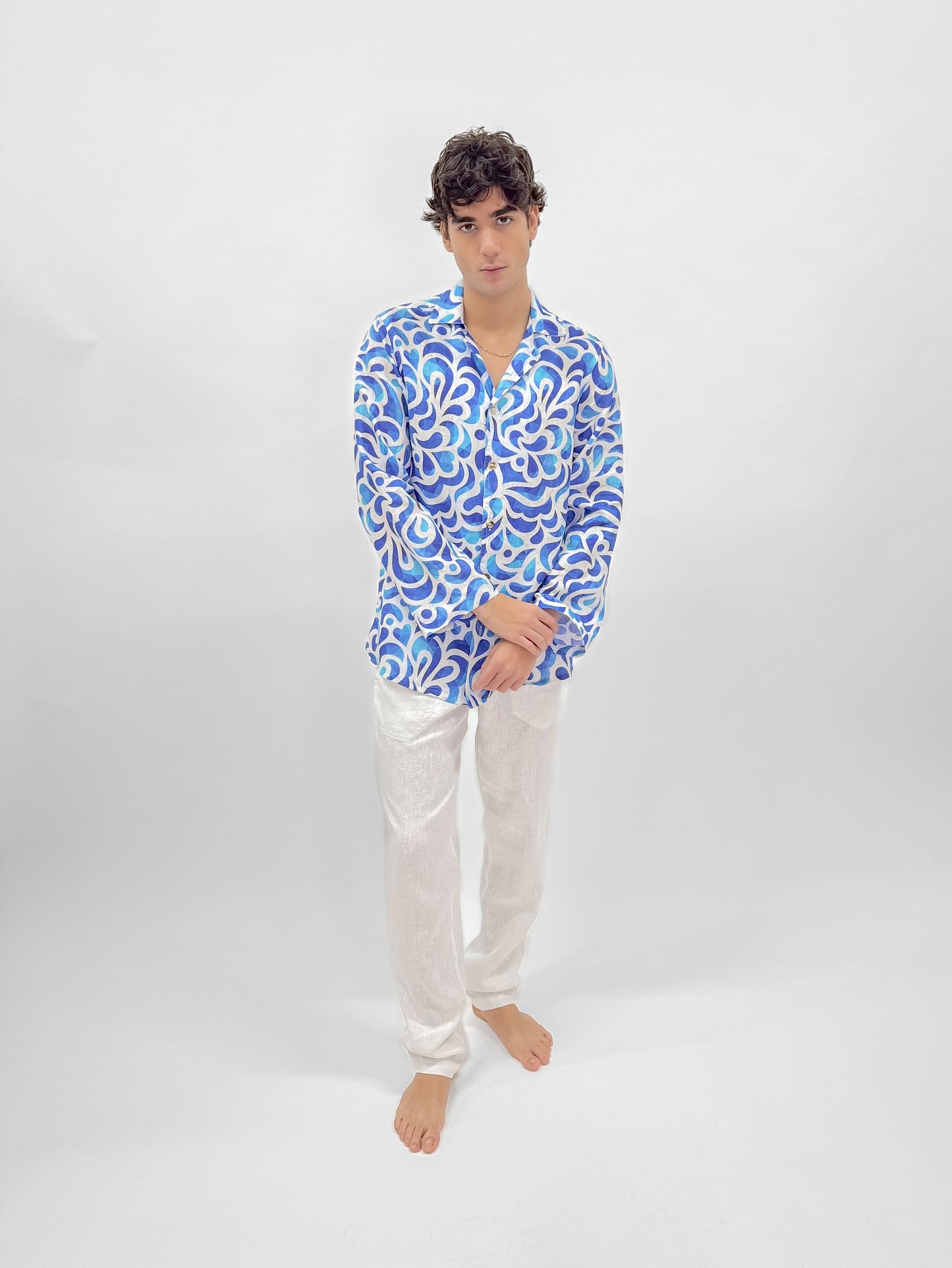 OCEAN WAVES LINEN SHIRT printed