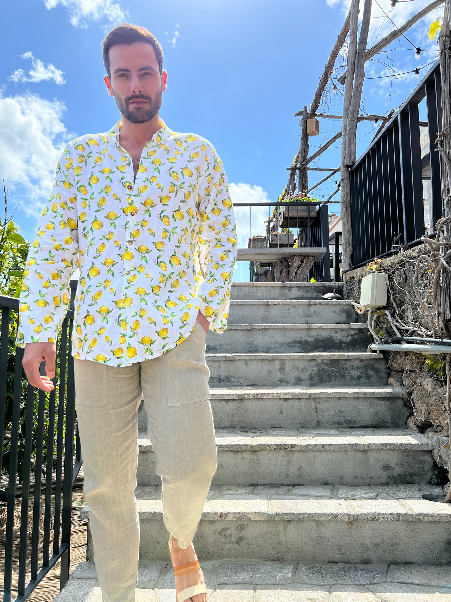 PRINTED MINI LEMONS LINEN SHIRT