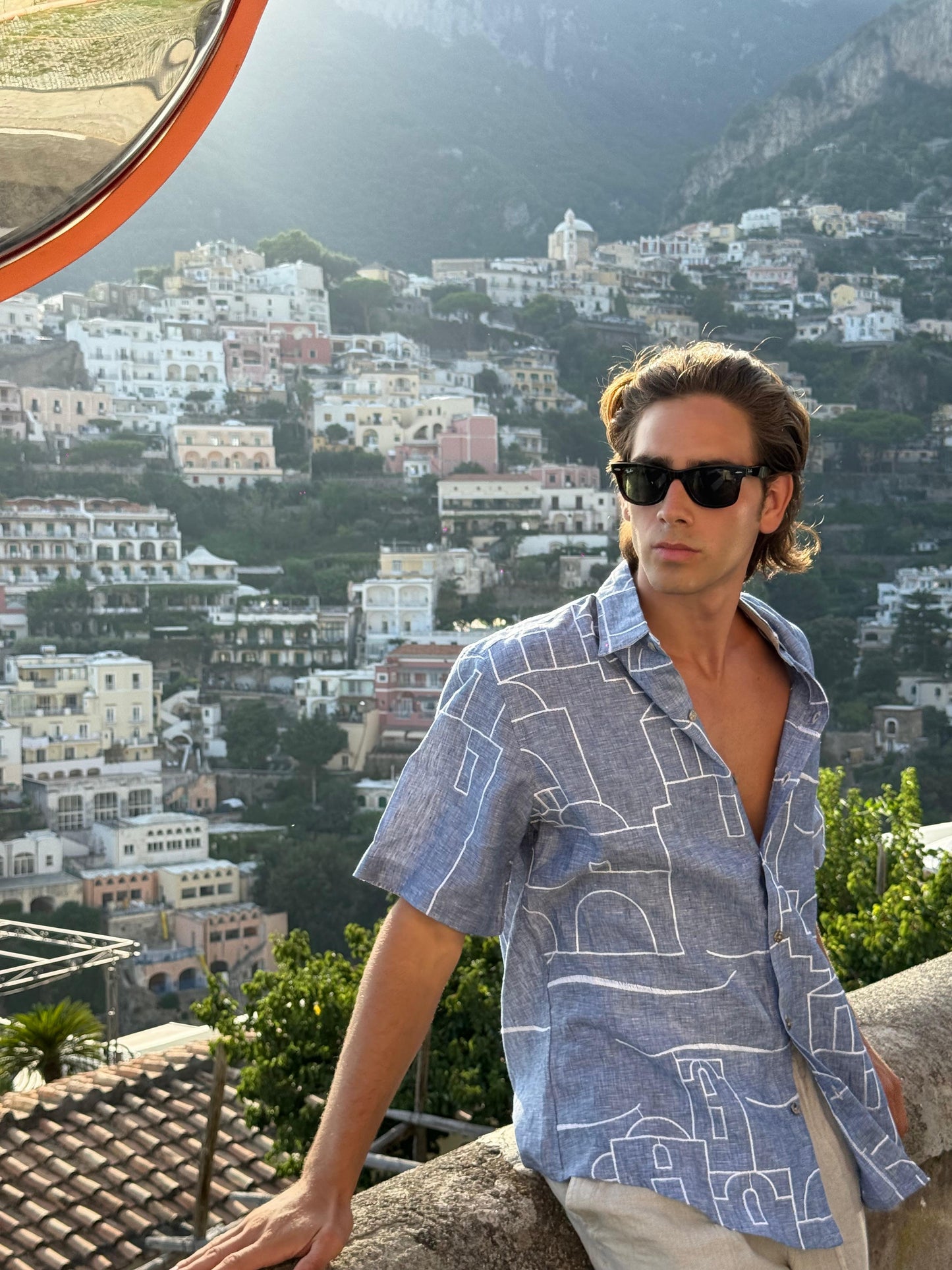 CAMICIA MEZZA MENICA POSITANO PATTERN EMBROIDERED OUTLINE