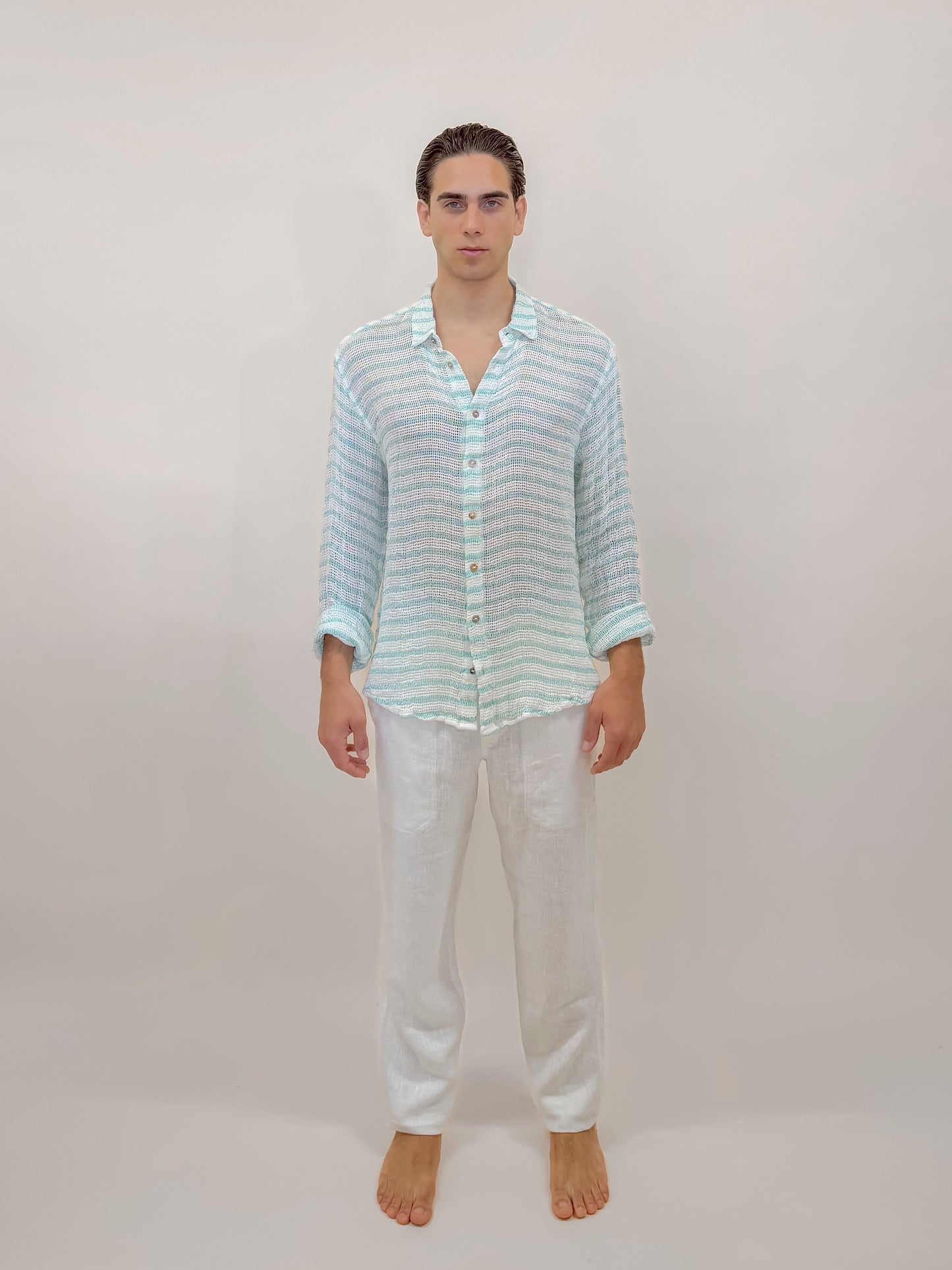 CAMICIA FULL BUTTONS RETE TURCHESE