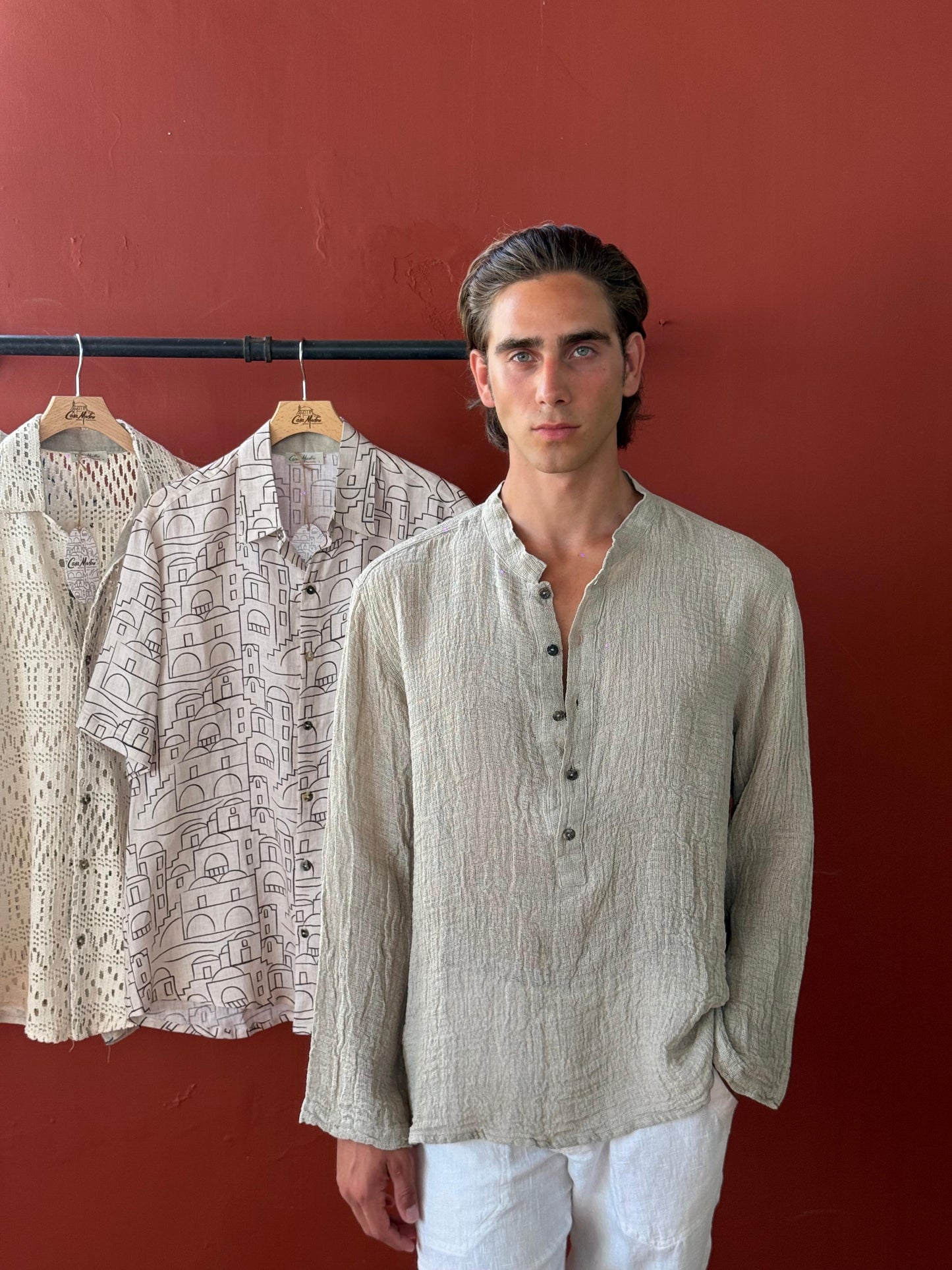 RAW LINEN SHIRT MADE IN ITALY FASHION BEACH POSITANO