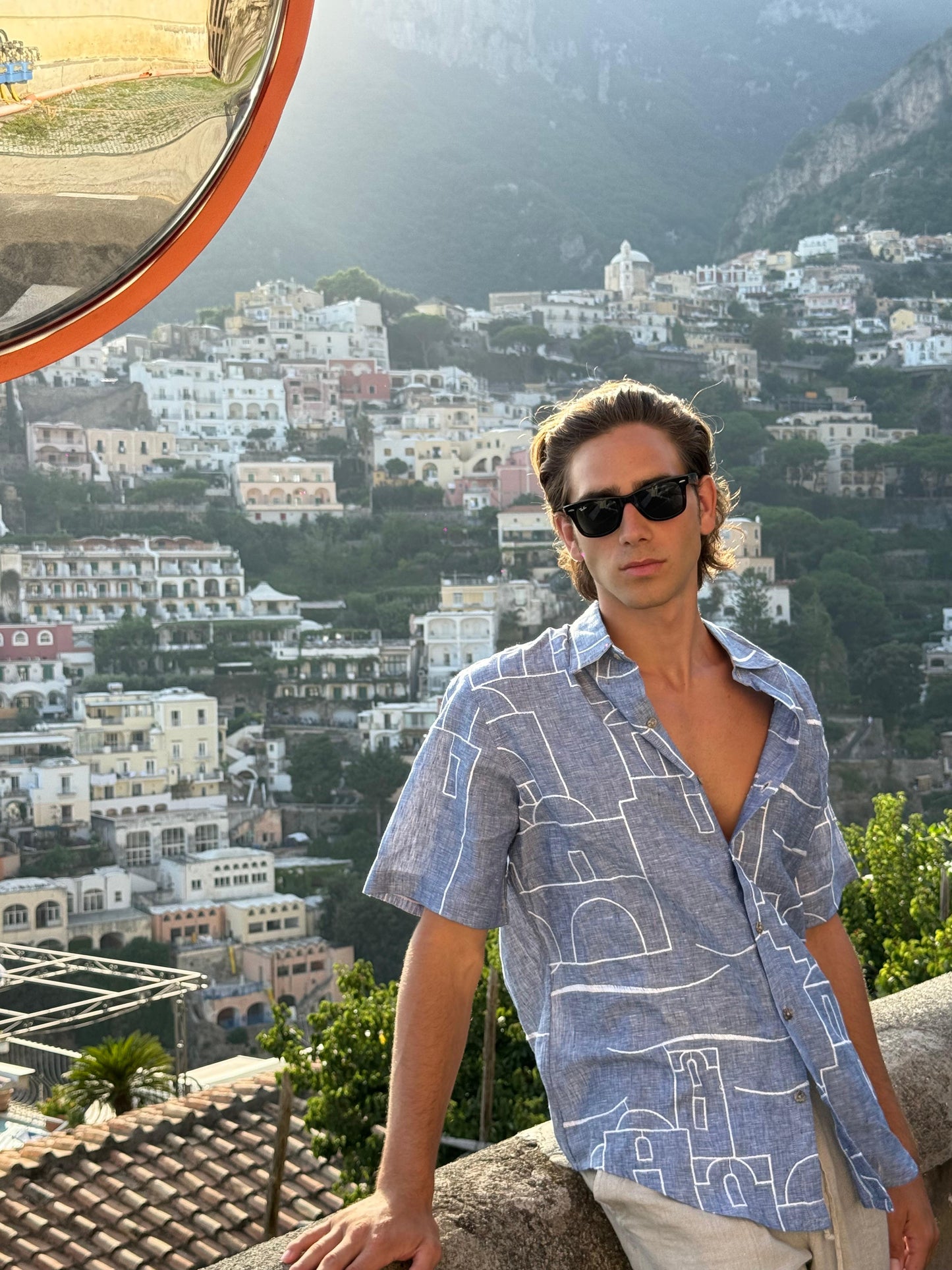 CAMICIA MEZZA MENICA POSITANO PATTERN EMBROIDERED OUTLINE
