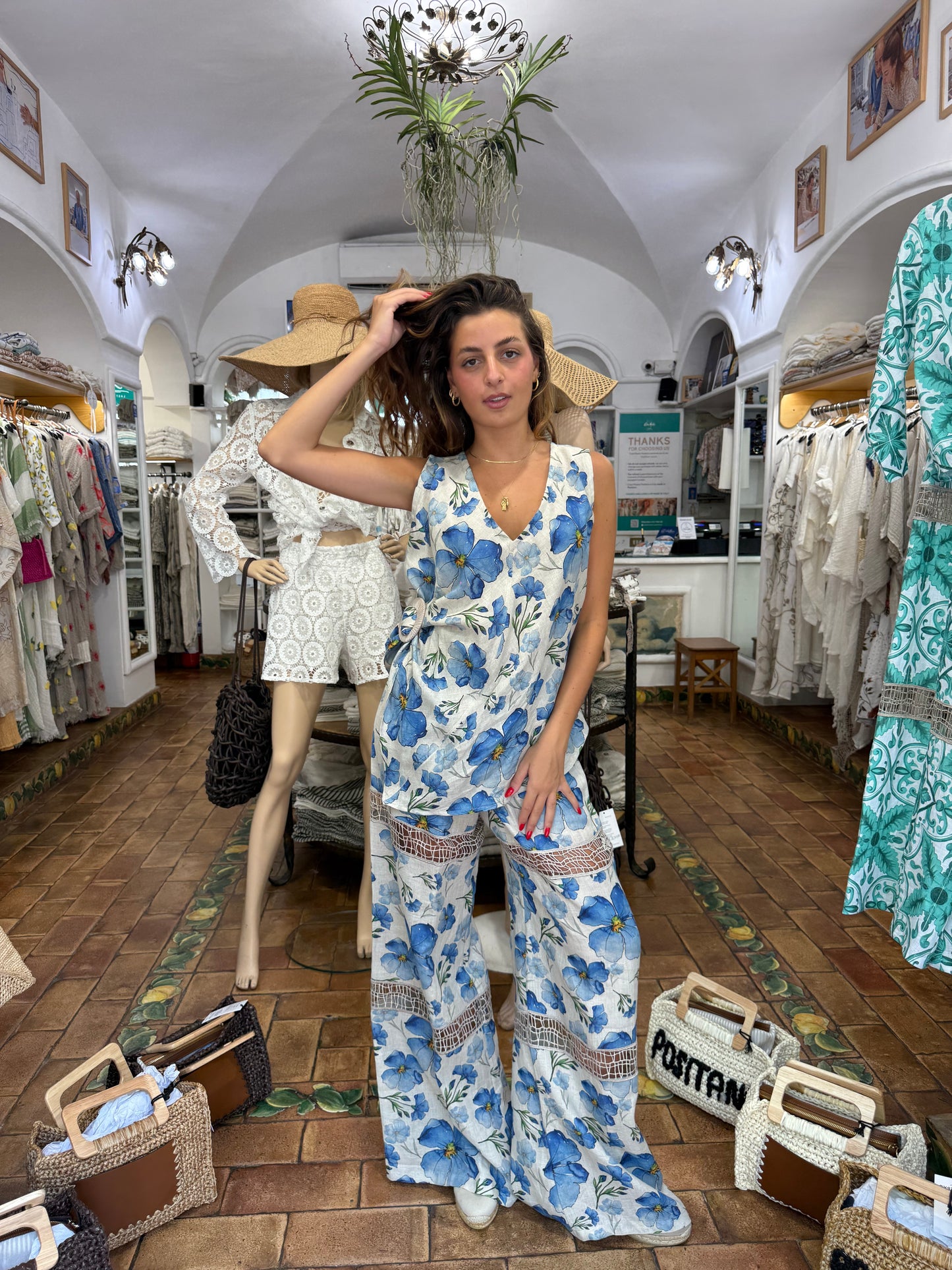 SET TOP E PANTALONE IN 100% FLOWERS MOOD MADE IN POSITANO