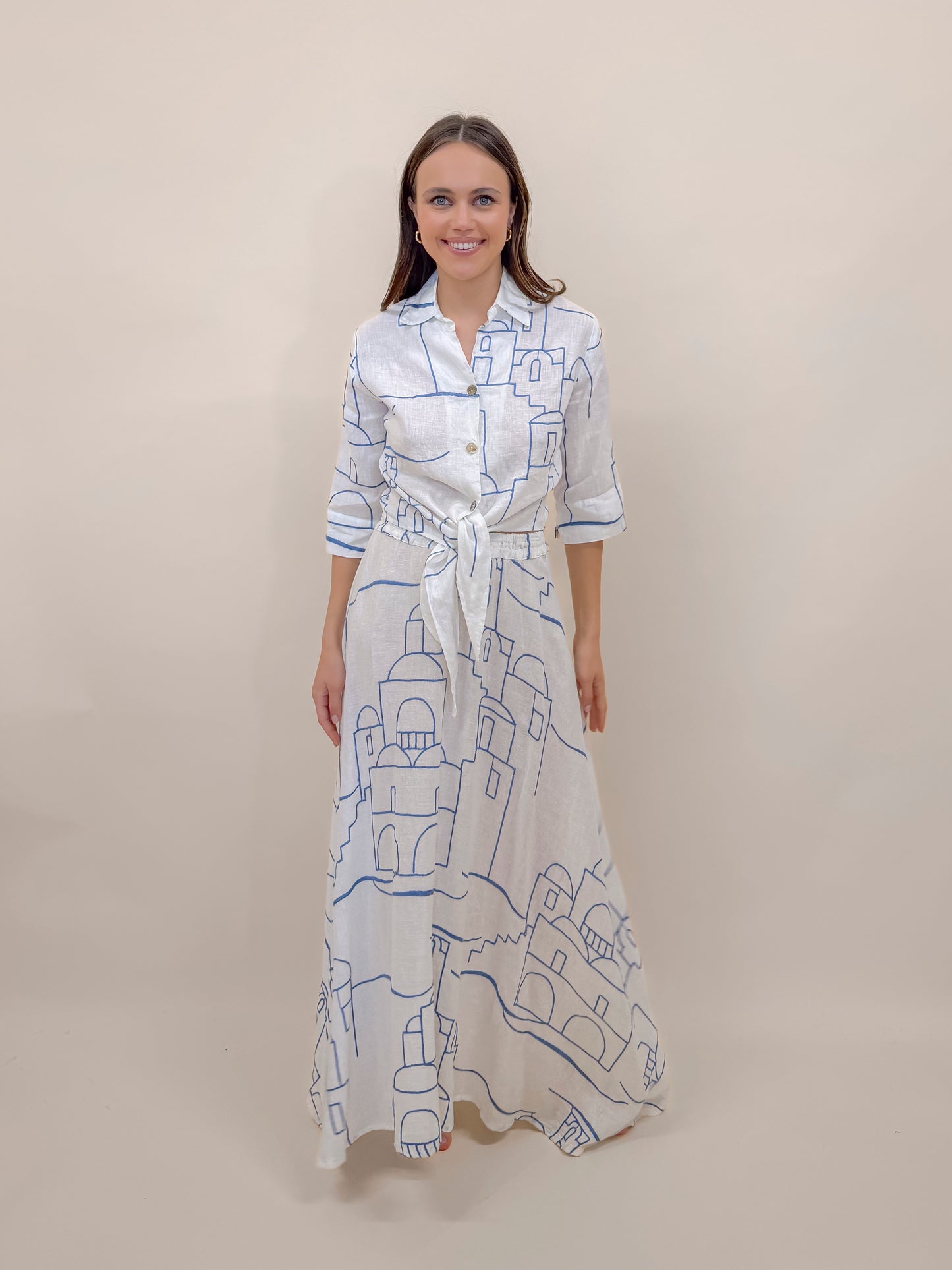 SET GONNA E CAMICIA SOFIA RICAMATO MODA MARE POSITANO MADE IN ITALY