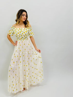 DRESS MEGAN with EMBROIDERED LEMONS