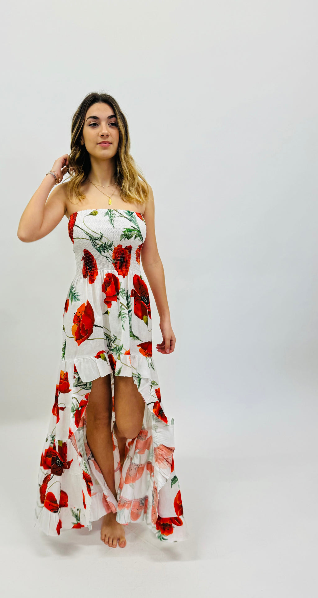 DRESS ROMA IN PRINTED LINEN POPPIES