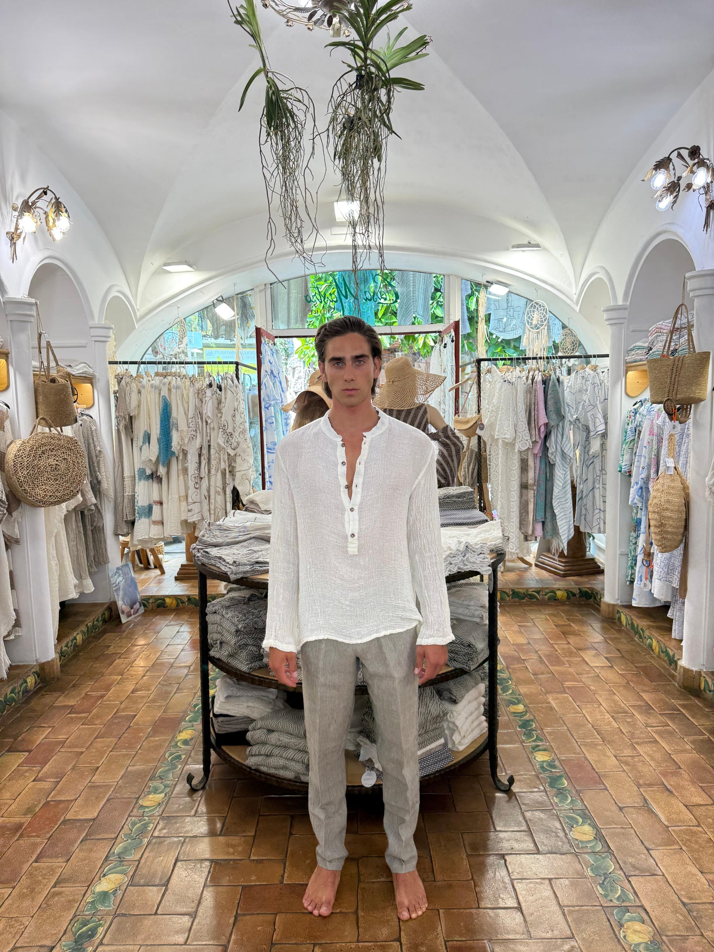 SHIRT JACKET IN PURE LINEN MADE IN POSITANO ITALY