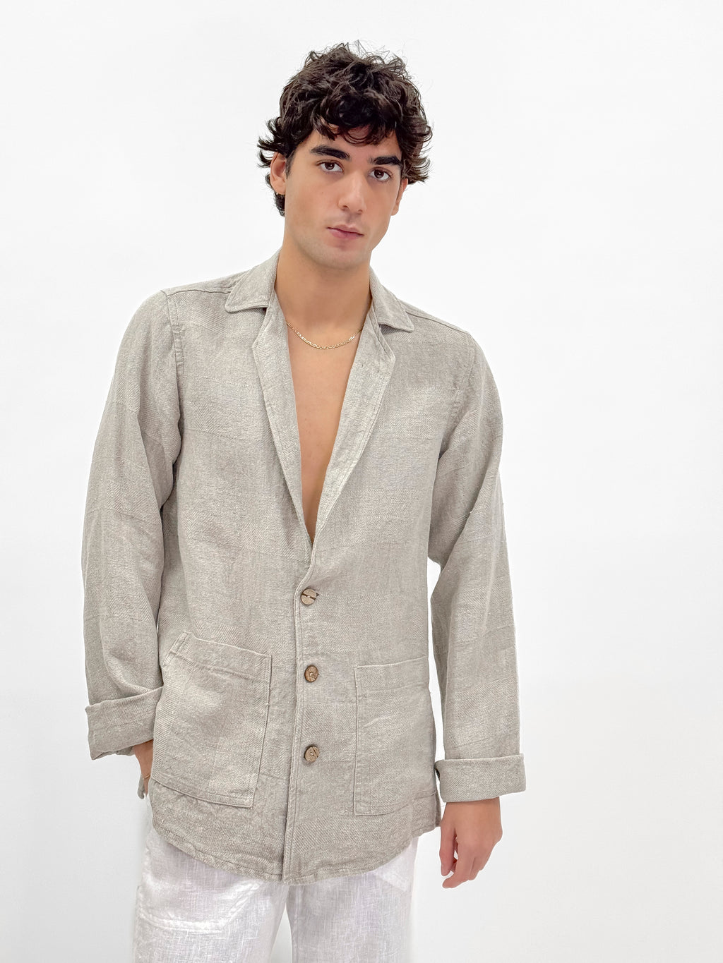 GIACCA GEORGE IN 100% TAN RAW LINEN