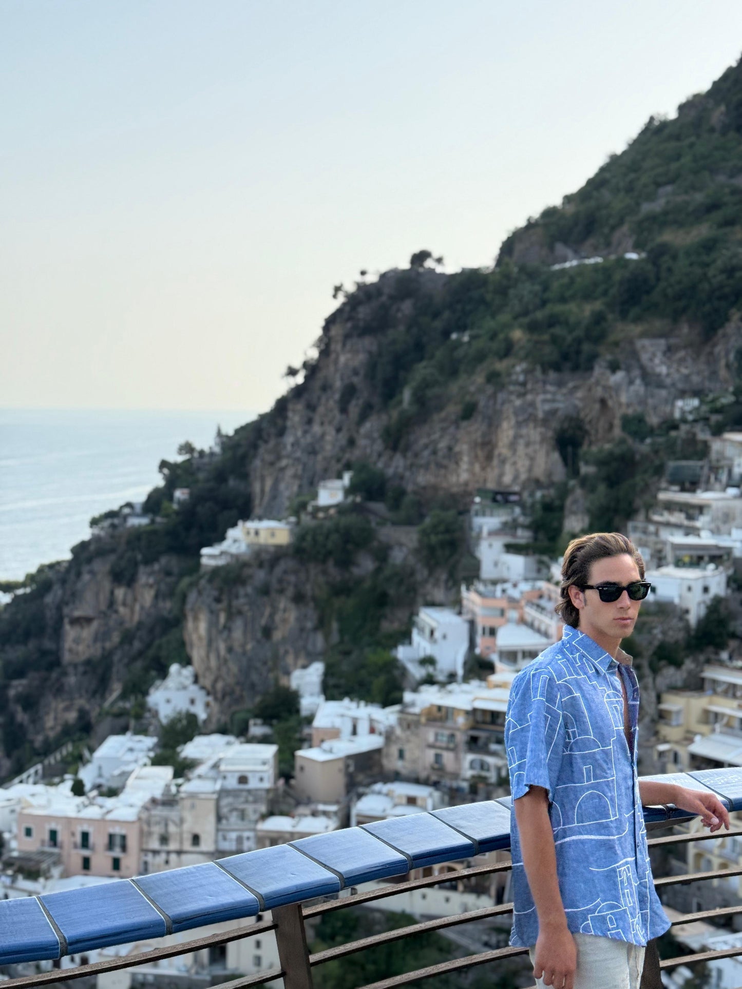 CAMICIA MEZZA MENICA POSITANO PATTERN EMBROIDERED OUTLINE