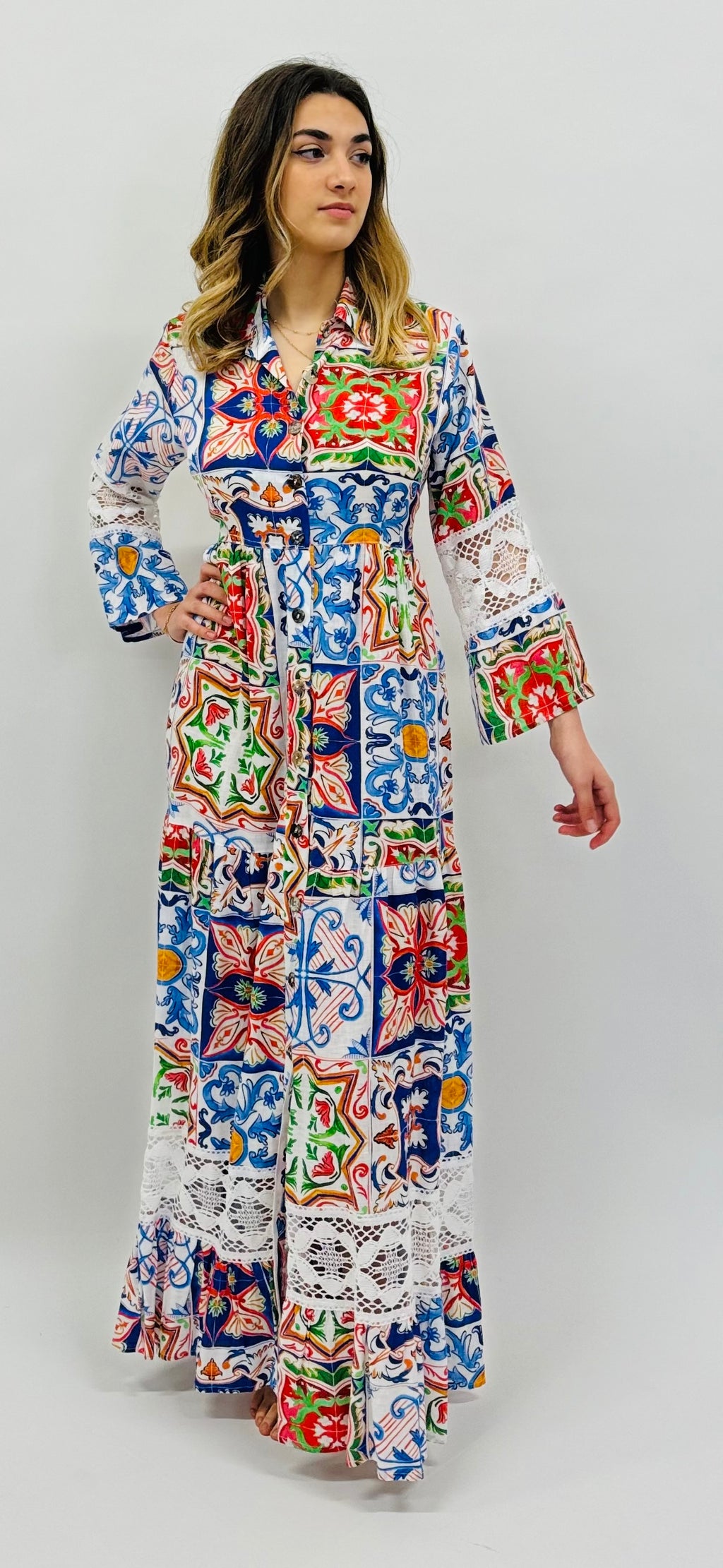 DRESS LUCY IN MAJOLICA PRINTED LINEN