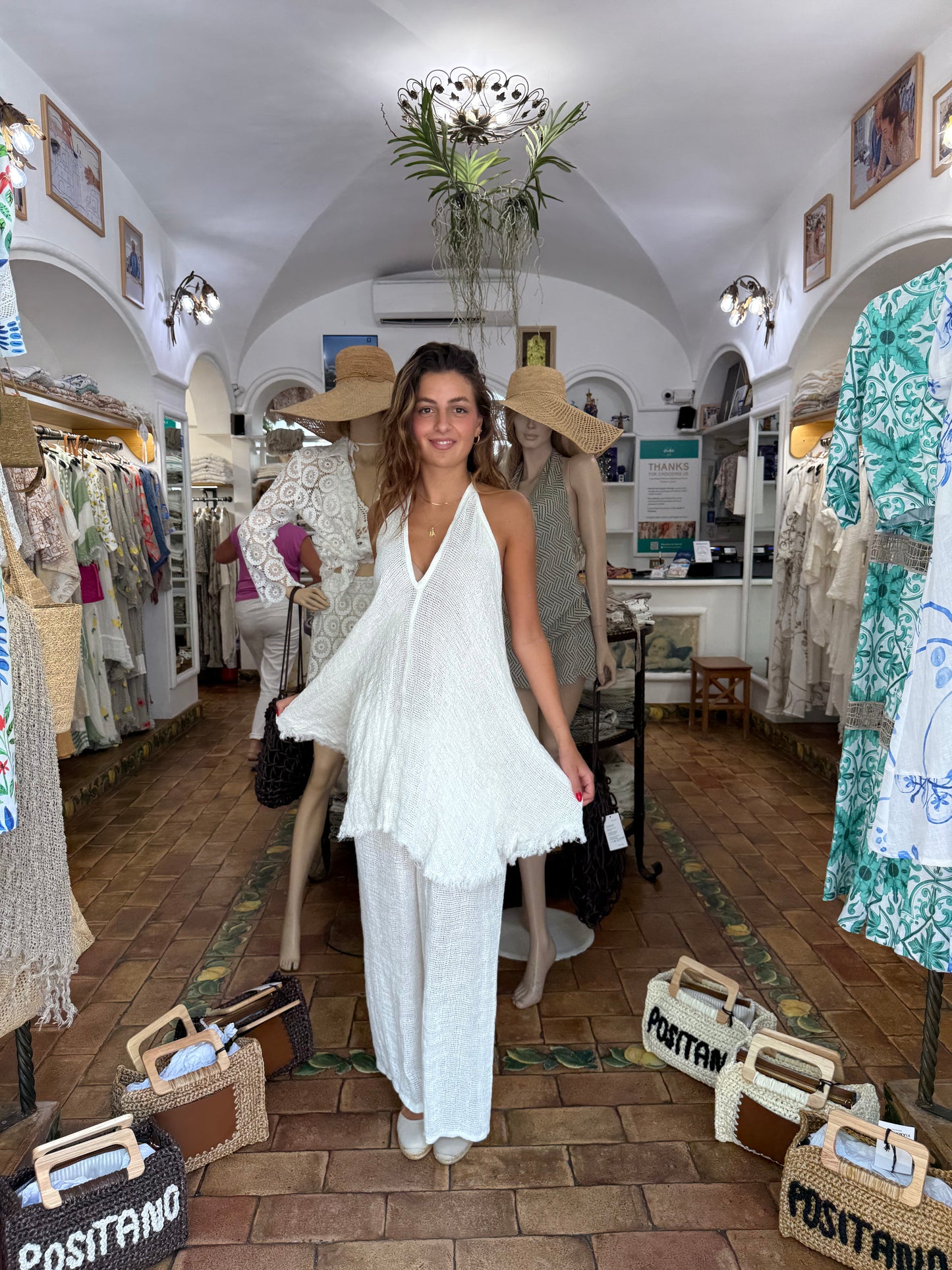 SET TOP E PANTALONE IN RETE DI LINO 100% made in Positano
