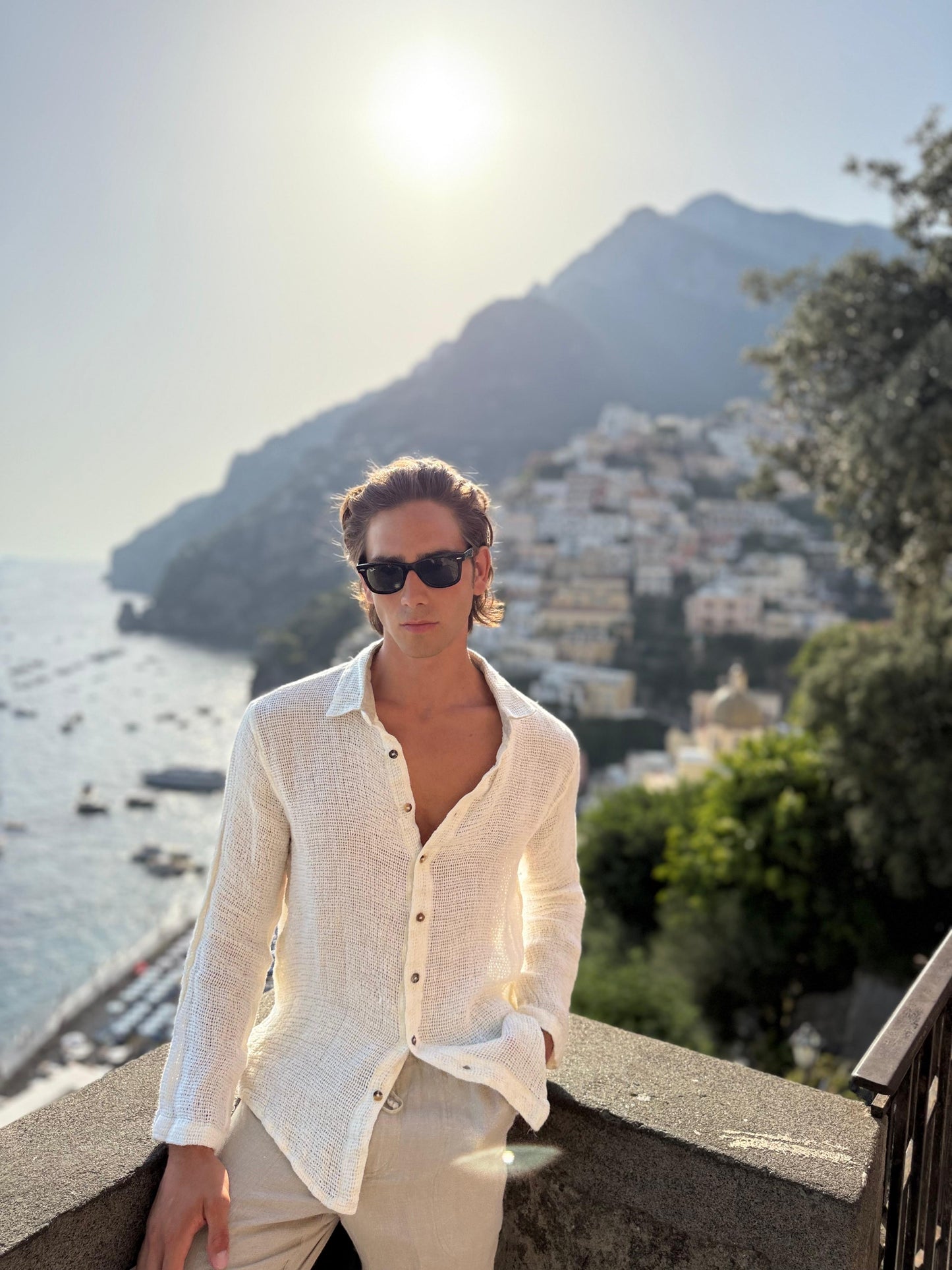CAMICIA FULLBUTTONS IN RETE DI LINO BIANCA