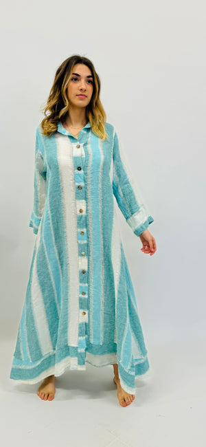 DRESS AQUA IN RAW LINEN