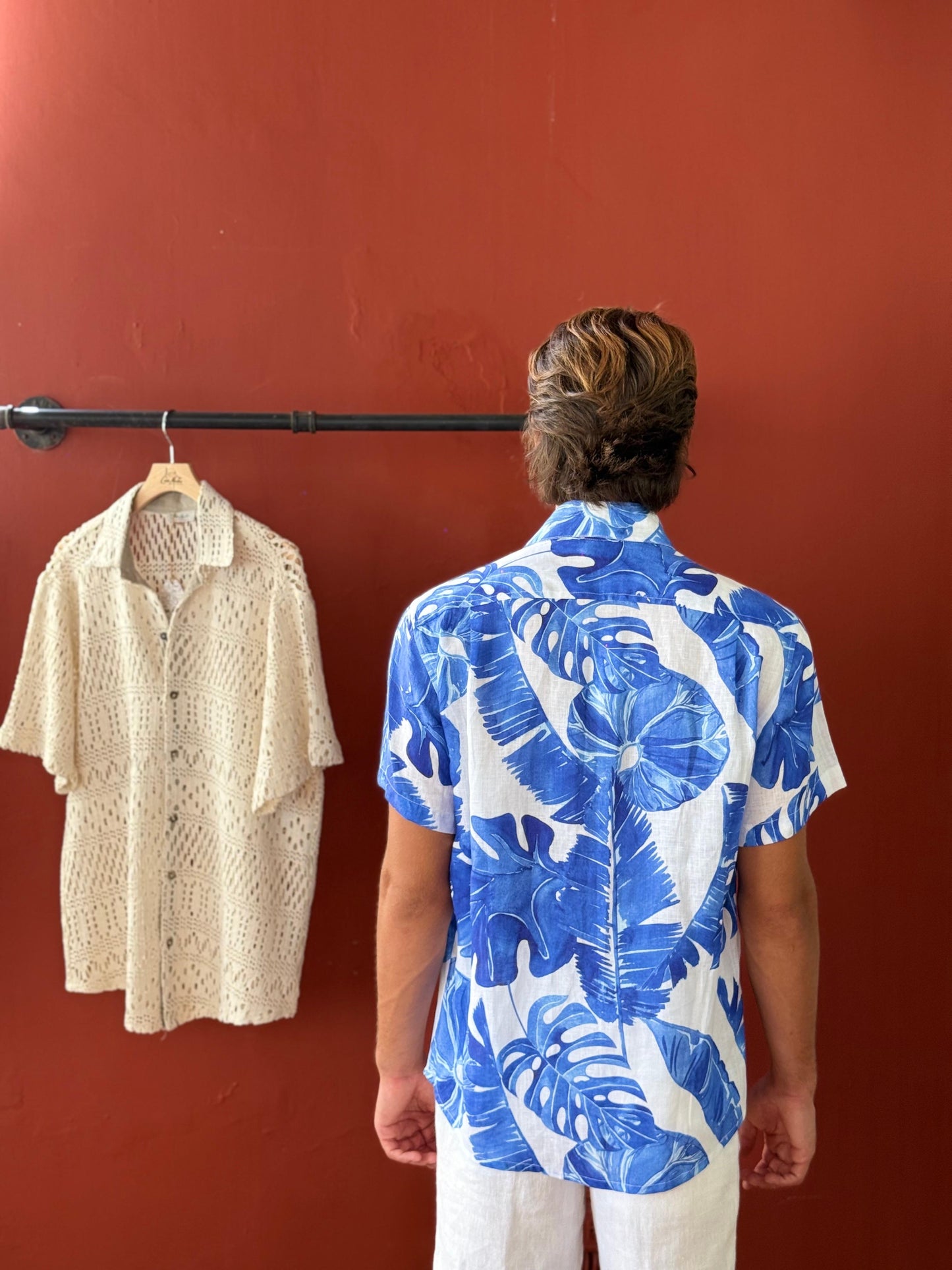 CAMICIA IN STAMPA DI LINO FOGLIE BLUE