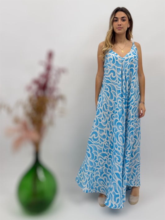 PRINTED LINEN DRESS MADE IN ITALY POSITANO BEACH FASHION