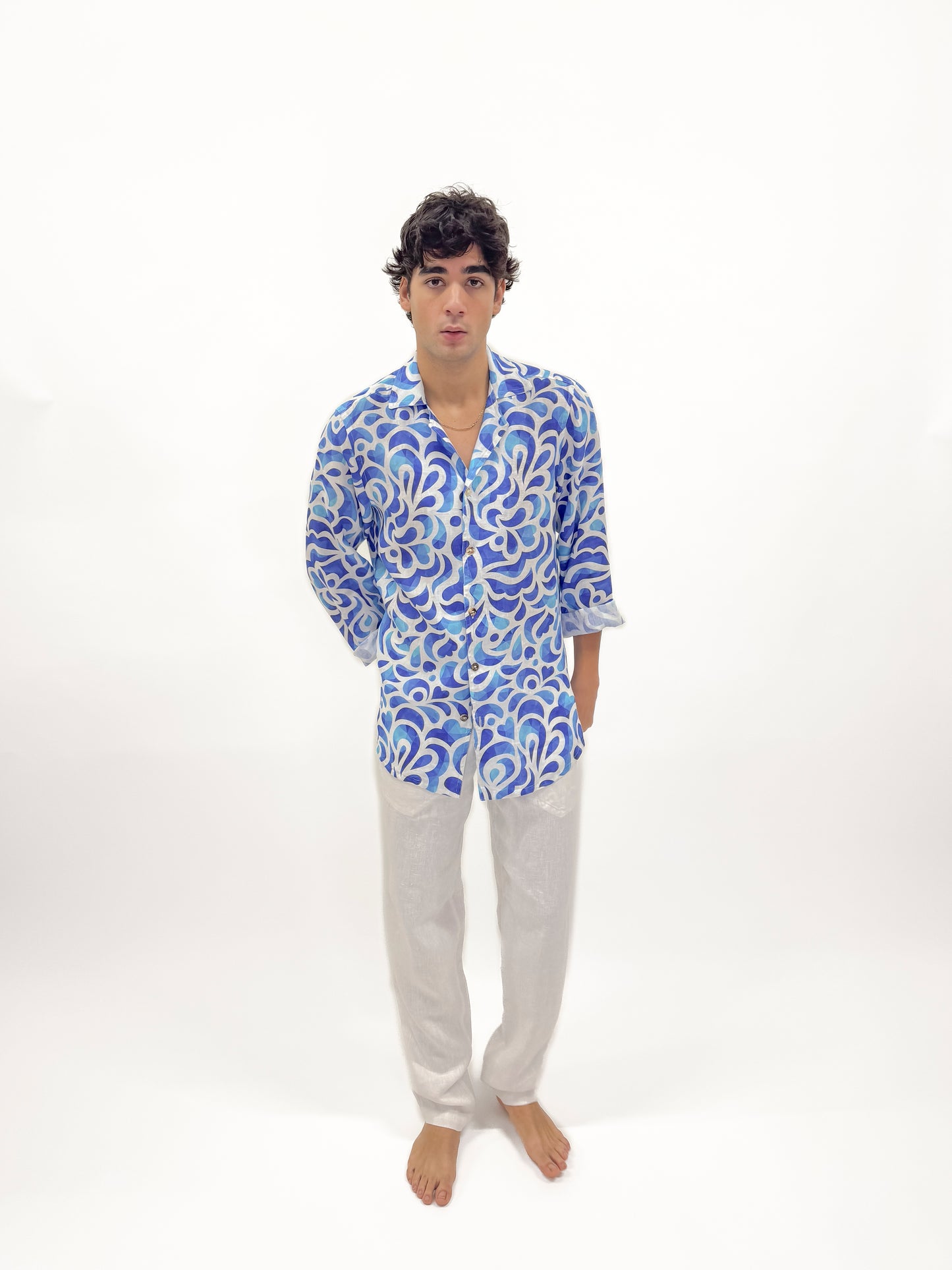 OCEAN WAVES LINEN SHIRT printed