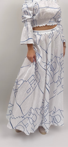 SET OF Positano EMBROIDERED OUTLINE SKIRT AND CROP TOP