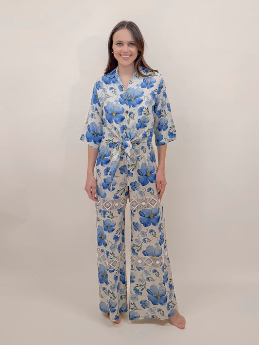 SET GONNA E CAMICIA SOFIA STAMPA FIORE, LINO MODA MARE POSITANO MADE IN ITALY