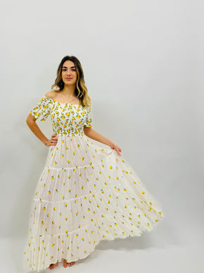 DRESS MEGAN with EMBROIDERED LEMONS