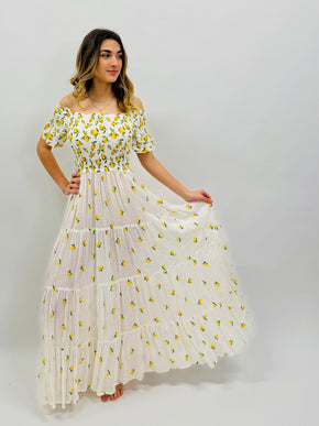 DRESS MEGAN with EMBROIDERED LEMONS