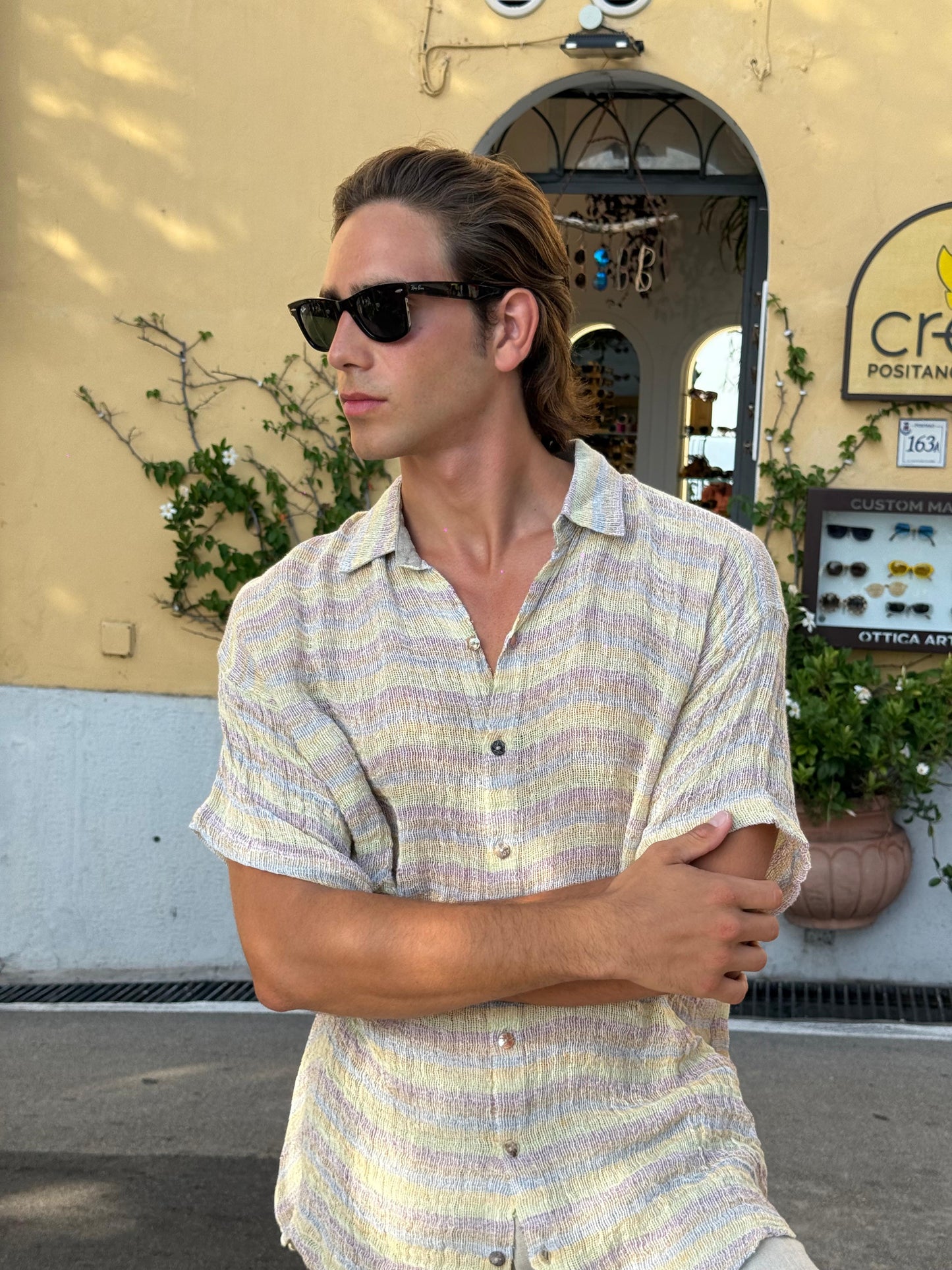 CAMICIA MEZZA MANICA RIGHE MULTICOLOR
