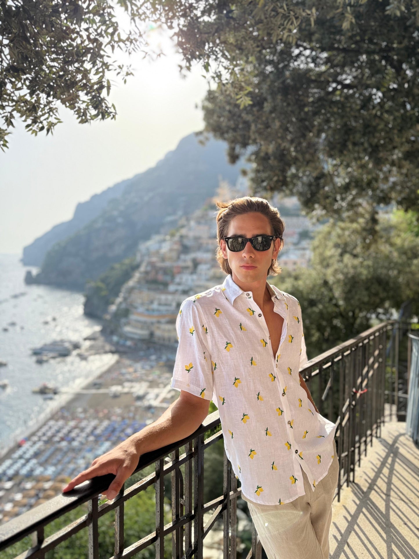 EMBROIDERED LEMON SHIRT FASHION BEACH POSITANO MADE IN ITALY