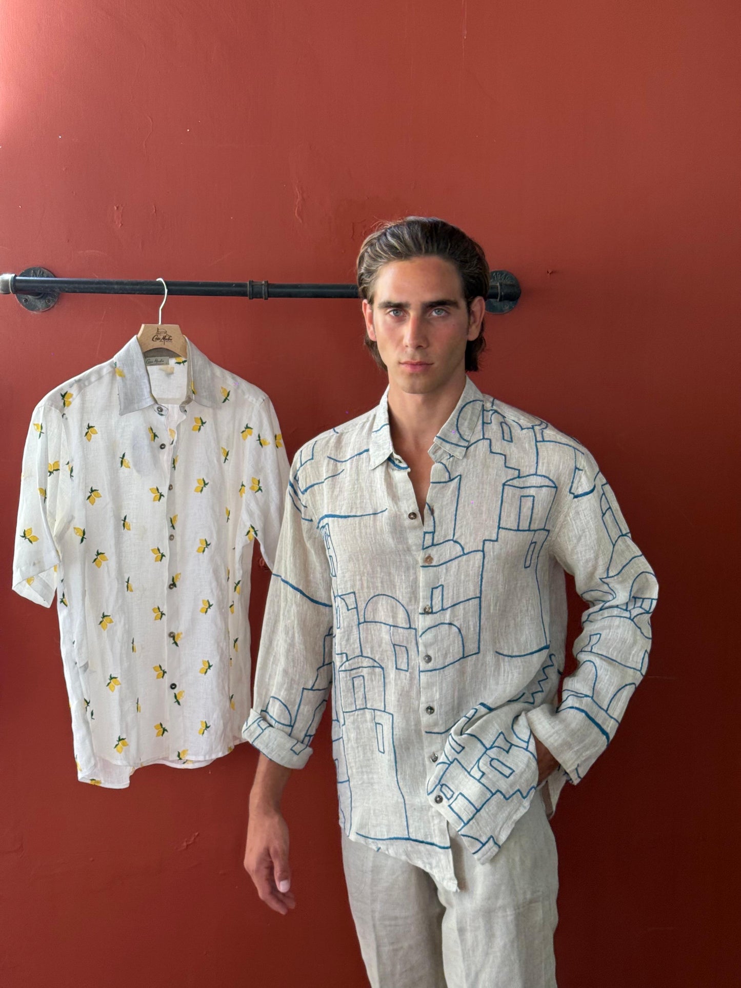 CAMICIA RICAMO POSITANO OUTLINE HOUSES EMBROIDERED